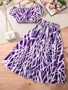 StyleCast x Revolte Girls Printed Shoulder Straps Crop Top with Skirt