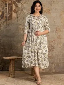 Mialo fashion Floral Printed Round Neck Fit & Flare Maternity Dress