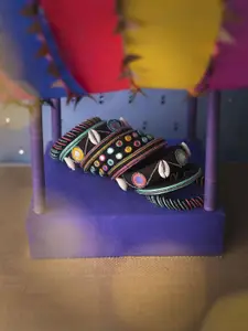 Taasha Craft Taasha Set Of 10 Beaded Studded Bangles