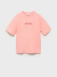 Mango Kids Boys Puff Printed Drop-Shoulder Sleeves Pure Cotton T-shirt