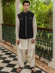 PATR Mandarin Collar Neck Woven Nehru Jackets