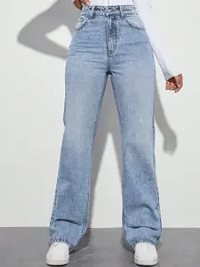 DressBerry Women Comfort Straight Fit High-Rise Light Fade Acid Wash Stretchable Jeans