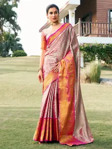 Satrani Women Floral  Woven Design Embroidered Banarasi Saree