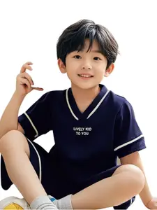 StyleCast x Revolte Boys Typography Printed V-Neck T-shirt With Shorts