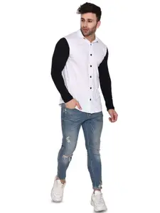 BEYOU FASHION Colourblocked Mandarin Collar Long Sleeves Cotton Casual Shirt