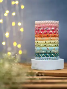 Taasha Craft Set Of 12 Cotton Threads Handcrafted Bangle