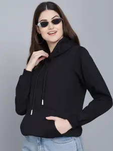 Mast & Harbour Women Solid Hooded Cotton Sweatshirt