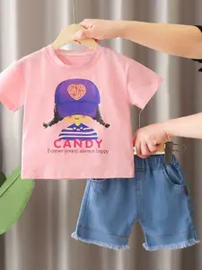 StyleCast x Revolte Girls Graphic Printed Round Neck T-shirt With Shorts