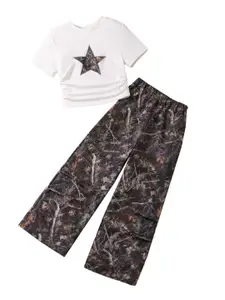 StyleCast x Revolte Girls Printed Round Neck Short Sleeves T-shirt With Trousers