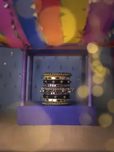 Taasha Craft Set Of 9 Threaded & Mirror Studded Beaded Bangles