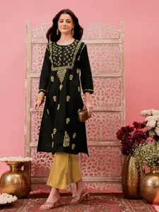 ADA Women Ethnic Motifs Embroidered Daily Cotton Straight Kurtas