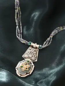 JAYPORE Silver Artificial Stones and Beads Studded Necklace