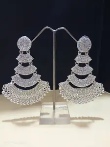 JMBW INTERNATIONAL Silver-Plated Stones Studded And Beaded Crescent Shaped Drop Earrings