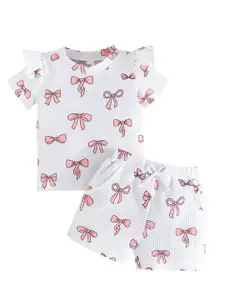 StyleCast x Revolte Girls Bow Printed Round Neck T-shirt With Shorts