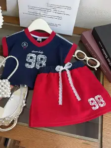 StyleCast x Revolte Girls Printed Pure Cotton Round Neck Top with Skirt