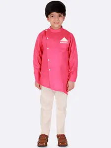 Superminis Boys Band Collar Pure Cotton Straight Kurta With Pyjama