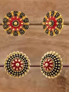 ATIBELLE Set Of 2 Gold-Plated Floral Shaped Meenakari Studs