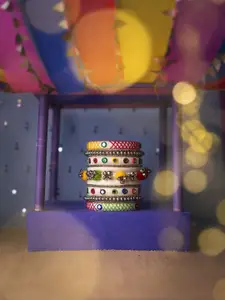 Taasha Craft Set Of 9 Threaded & Mirror Studded & Beaded Bangles