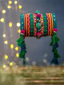 Taasha Craft Set Of 11 Threaded & Mirror Studded Bangles