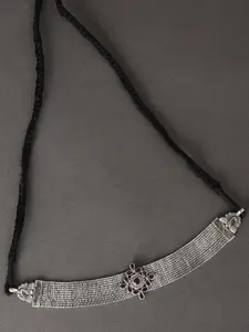 JAYPORE Silver Faux Ruby Studded Necklace