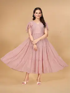 Anouk Floral Print Puff Sleeve Georgette Maxi Dress