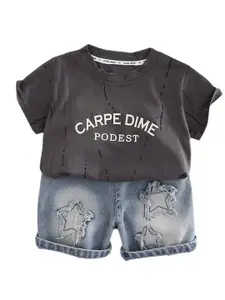 StyleCast x Revolte Boys Printed Round Neck T-shirt With Shorts