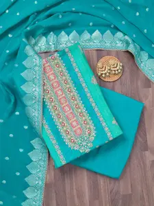 Koskii Floral Woven Design Cutdana Tissue Unstitched Dress Material