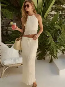 all about you Solid Halter Neck Top With Skirt Co-Ords