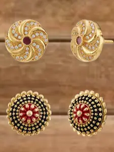 ATIBELLE Set Of 2 Gold-Plated Cubic Zirconia Studded Floral Shaped Studs
