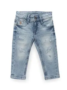 U.S. Polo Assn. Kids Boys Slim Fit Mid-Rise Mildly Distressed Heavy Fade Stretchable Jeans