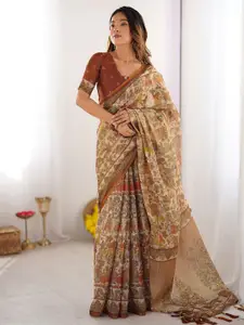 Satrani Ethnic Motifs Printed Pure Linen Saree