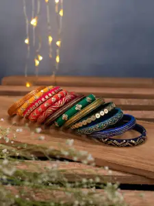 Taasha Craft Set Of 12 Cotton Threads Handcrafted Bangle