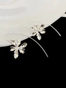VAGHBHATT Silver-Plated Floral Shaped Textured Drop Earrings