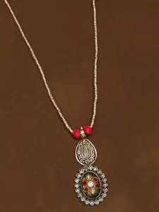 JAYPORE Silver Labradorite Stone Studded Long Necklace