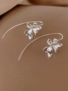 VAGHBHATT Silver-Plated Floral Shaped Textured Drop Earrings