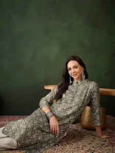 Sangria Ethnic Motifs Printed Straight Kurta