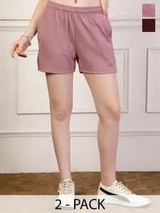 UZARUS Women Pack Of 2 Self Design Regular Shorts