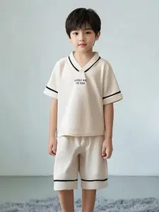 StyleCast x Revolte Boys Typography Printed V-Neck T-shirt With Shorts