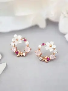 SUBHAGALANKAR Gold-Plated Artificial Stones Studded Floral Shaped Studs