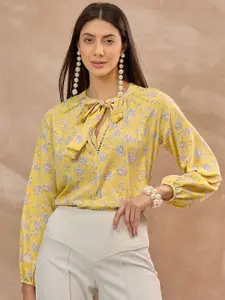 all about you Women Floral Print Tie-Up Neck Top