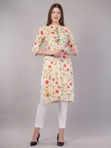 JIDI FASHION Floral Printed Mandarin Collar Straight Kurta