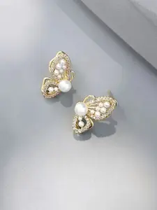 SUBHAGALANKAR Gold-Plated Pearls Studded Butterfly Shaped Studs