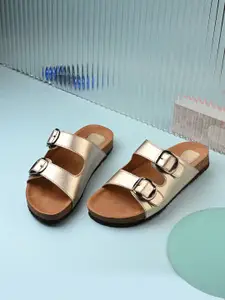 Styli Women Casual Double Buckle Cushioned Open-Toe Flats