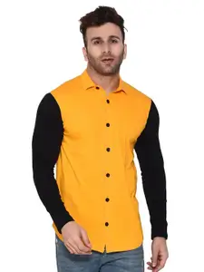 BEYOU FASHION Colourblocked Spread Collar Long Sleeves Cotton Casual Shirt