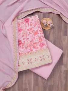 Koskii Floral Printed Stonework Unstitched Dress Material