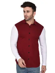 BEYOU FASHION Colourblocked Spread Collar Long Sleeves Cotton Casual Shirt