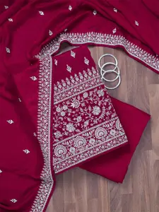 Koskii Floral Embroidered Zariwork Raw Silk Unstitched Dress Material