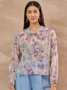 all about you Floral Printed Tie-Up Neck Top