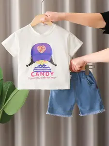 StyleCast x Revolte Girls Typography Printed Round Neck T-shirt With Shorts