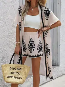 Routes by All About You Printed Shawl Neck Blazer With Short Co-Ords